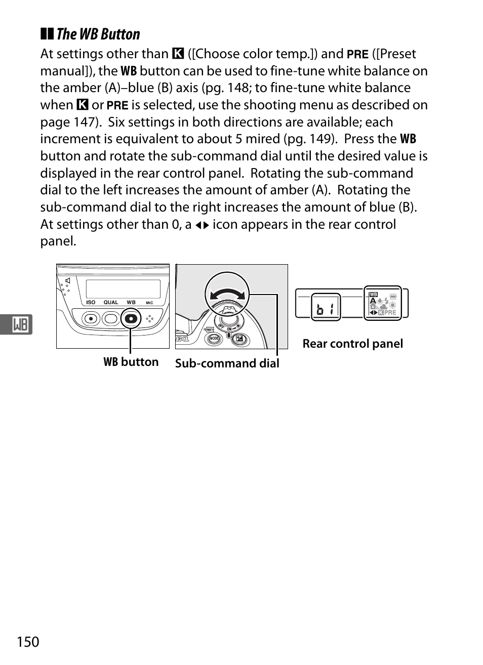 The wb button | Nikon D3 User Manual | Page 176 / 472