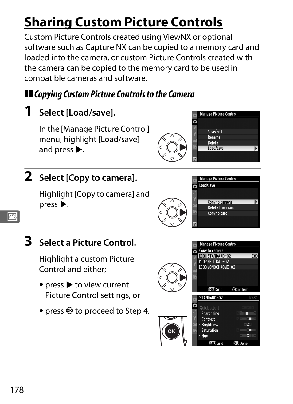 Sharing custom picture controls | Nikon D3 User Manual | Page 204 / 472