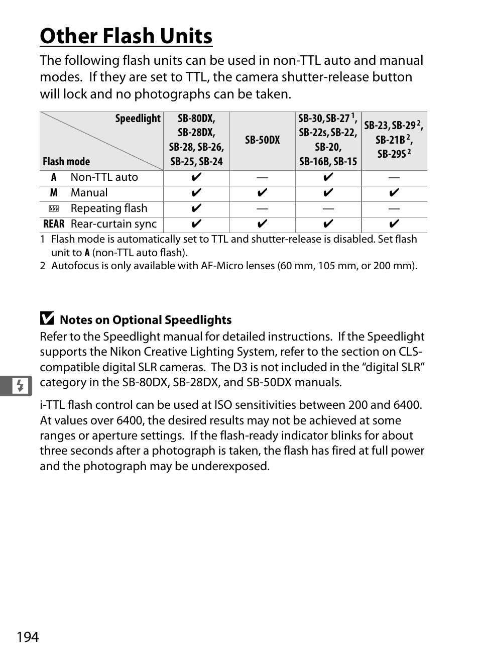 Other flash units | Nikon D3 User Manual | Page 220 / 472