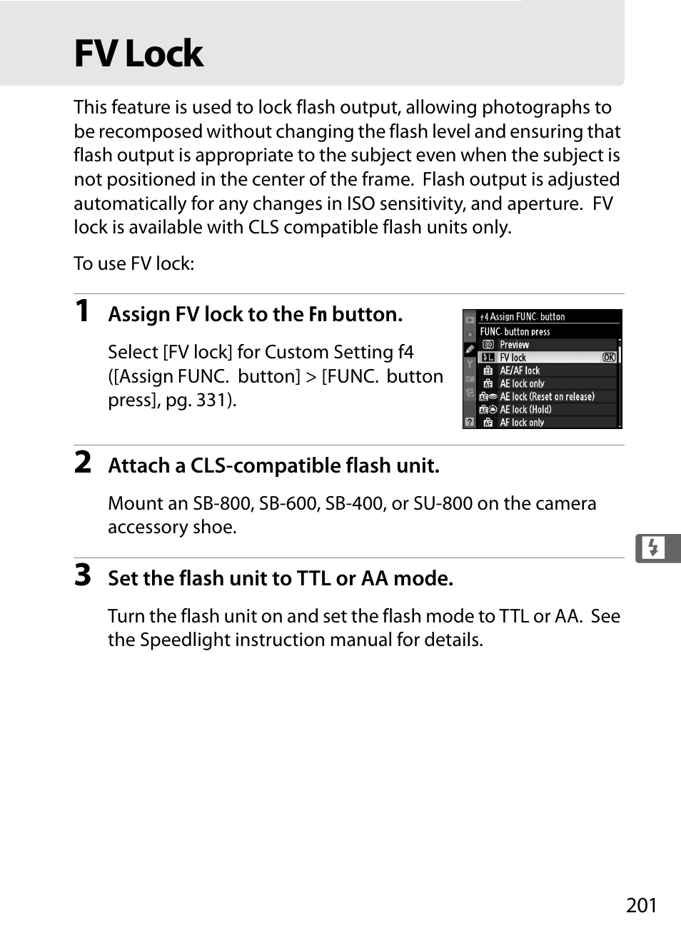 Fv lock | Nikon D3 User Manual | Page 227 / 472