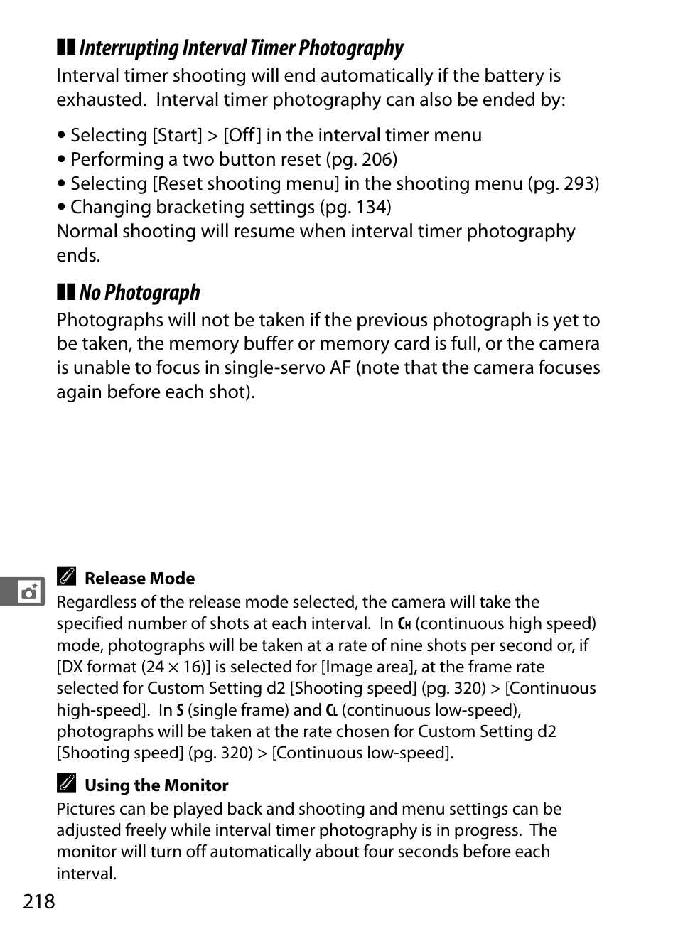 Interrupting interval timer photography, No photograph | Nikon D3 User Manual | Page 244 / 472