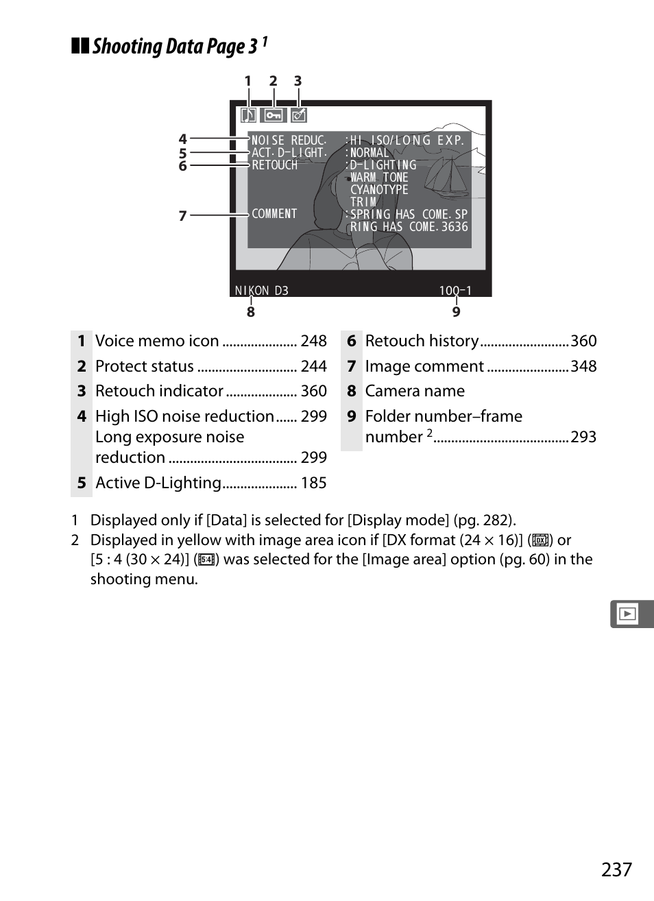 Shooting data page 3 | Nikon D3 User Manual | Page 263 / 472