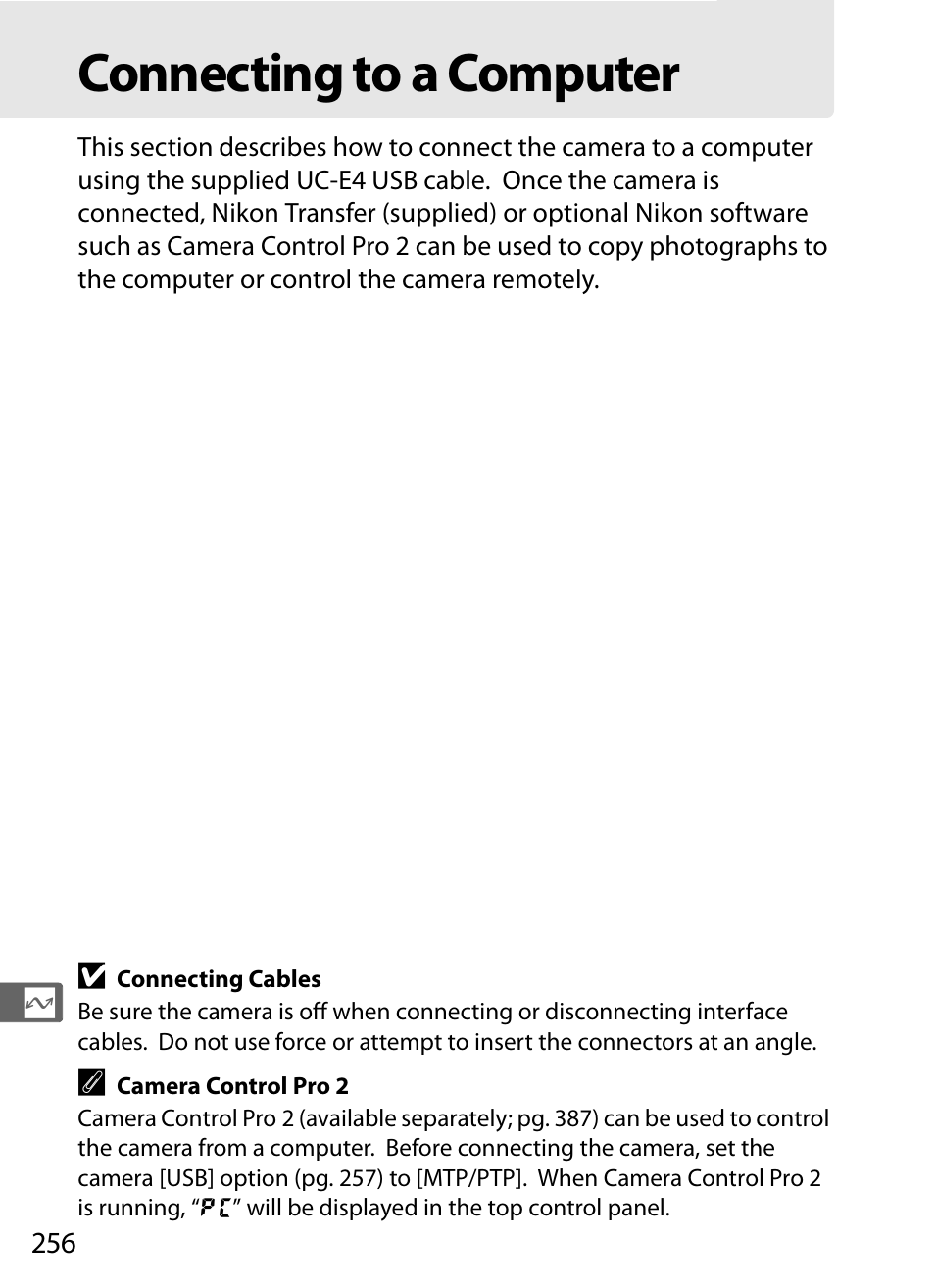 Connecting to a computer | Nikon D3 User Manual | Page 282 / 472