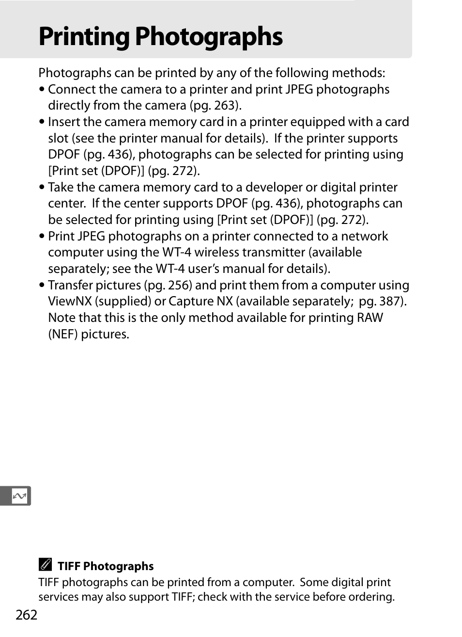 Printing photographs | Nikon D3 User Manual | Page 288 / 472