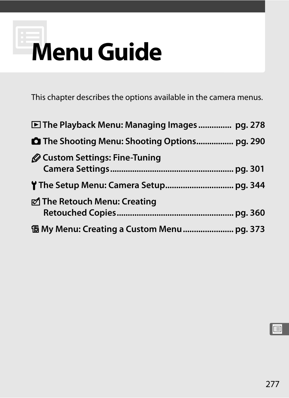 Menu guide | Nikon D3 User Manual | Page 303 / 472