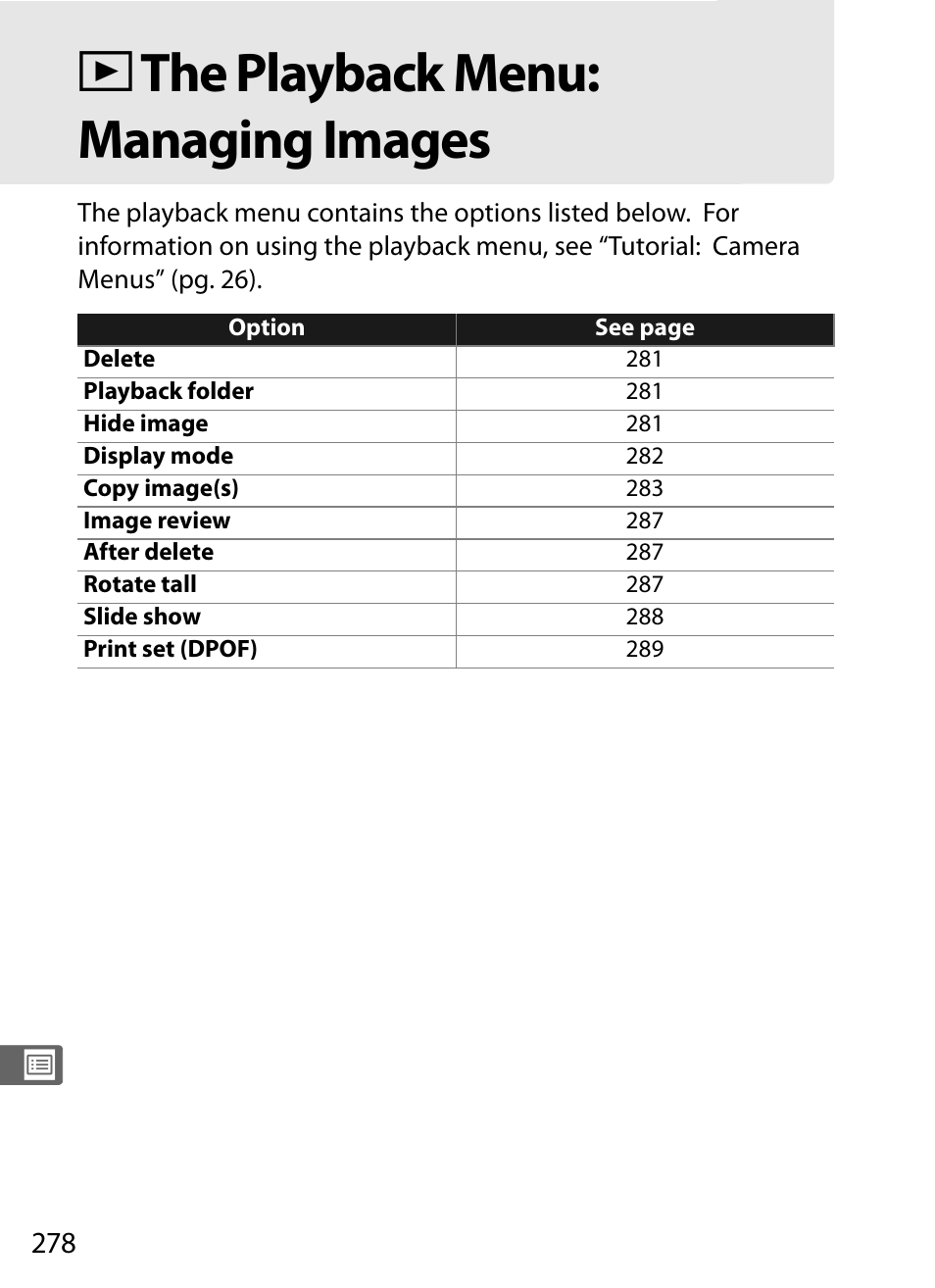 The playback menu: managing images, D the playback menu: managing images | Nikon D3 User Manual | Page 304 / 472