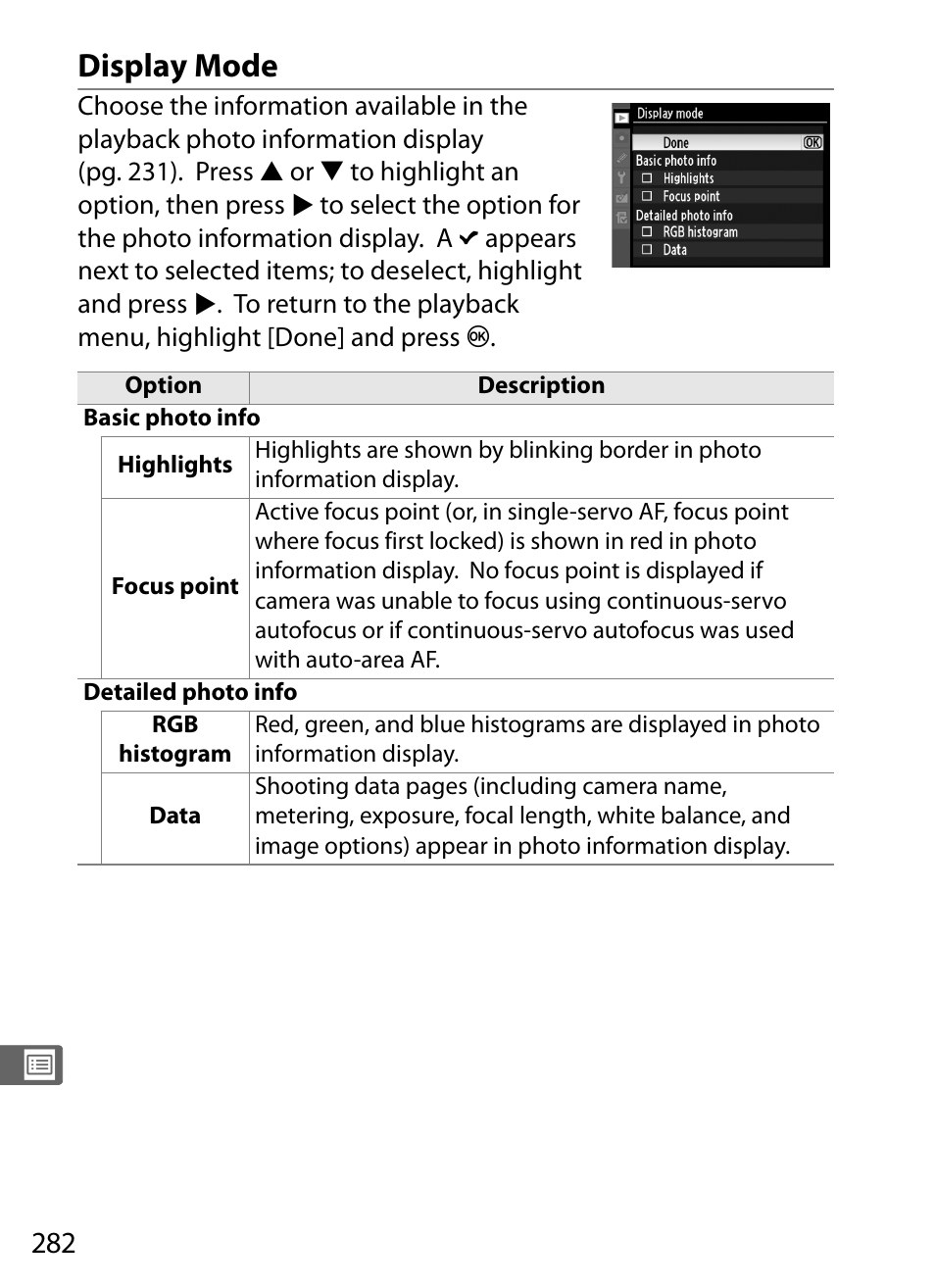 Display mode | Nikon D3 User Manual | Page 308 / 472