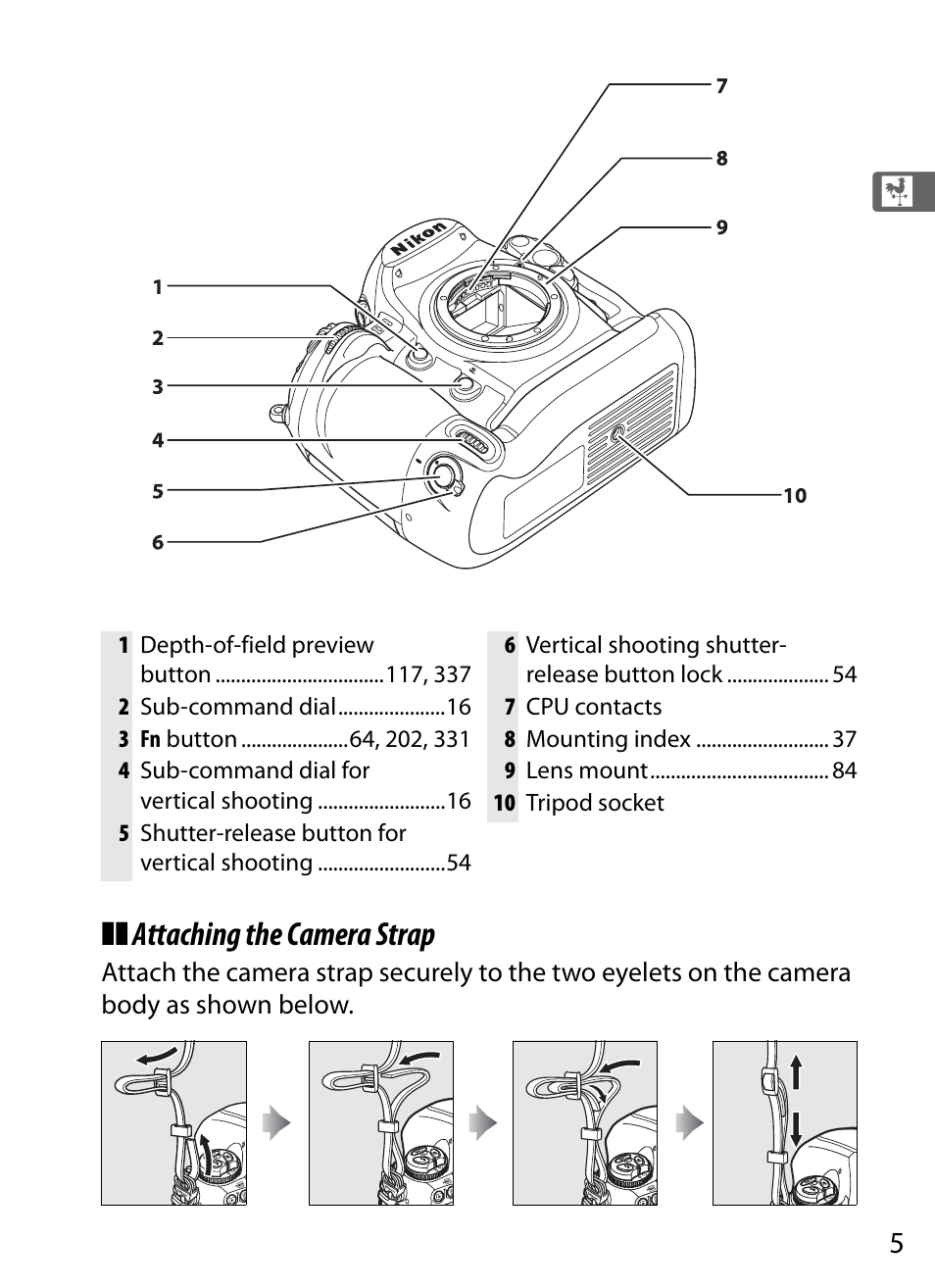 Attaching the camera strap | Nikon D3 User Manual | Page 31 / 472