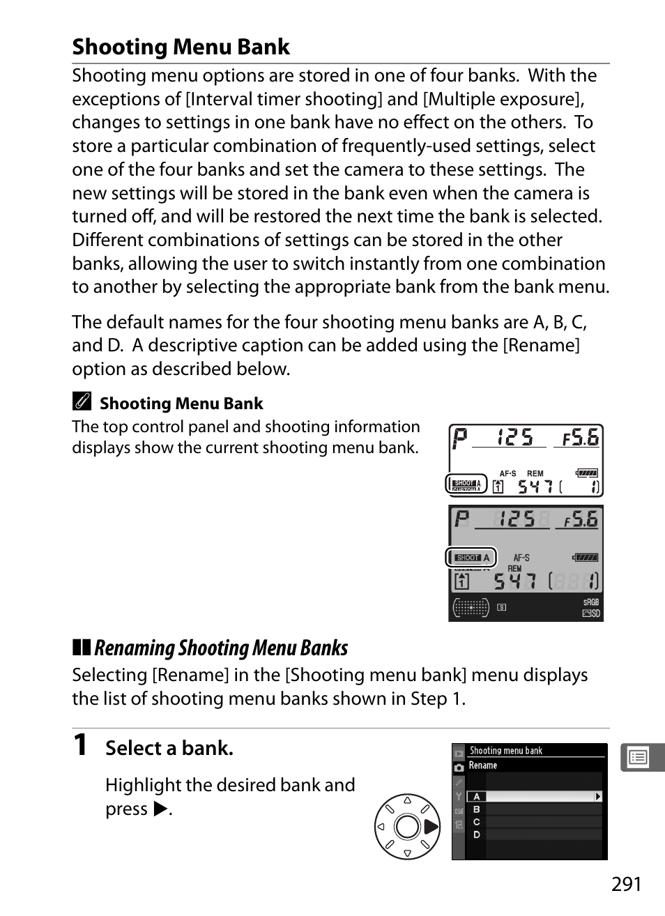 Shooting menu bank, Renaming shooting menu banks | Nikon D3 User Manual | Page 317 / 472