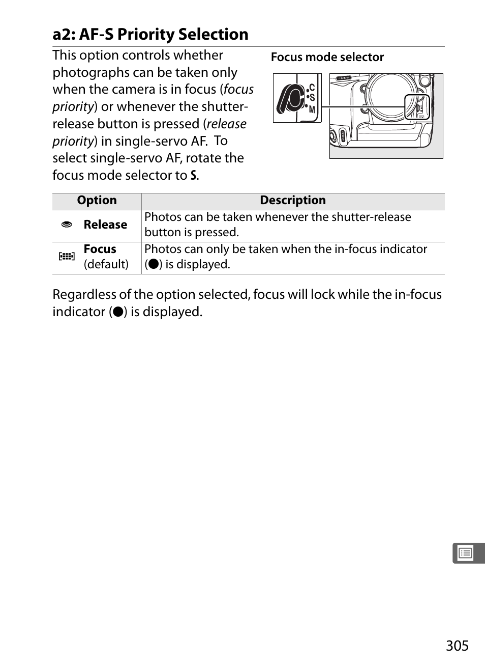 A2: af-s priority selection | Nikon D3 User Manual | Page 331 / 472
