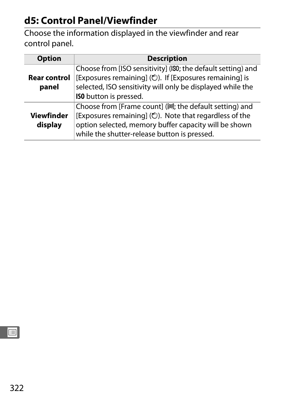 D5: control panel/viewfinder | Nikon D3 User Manual | Page 348 / 472