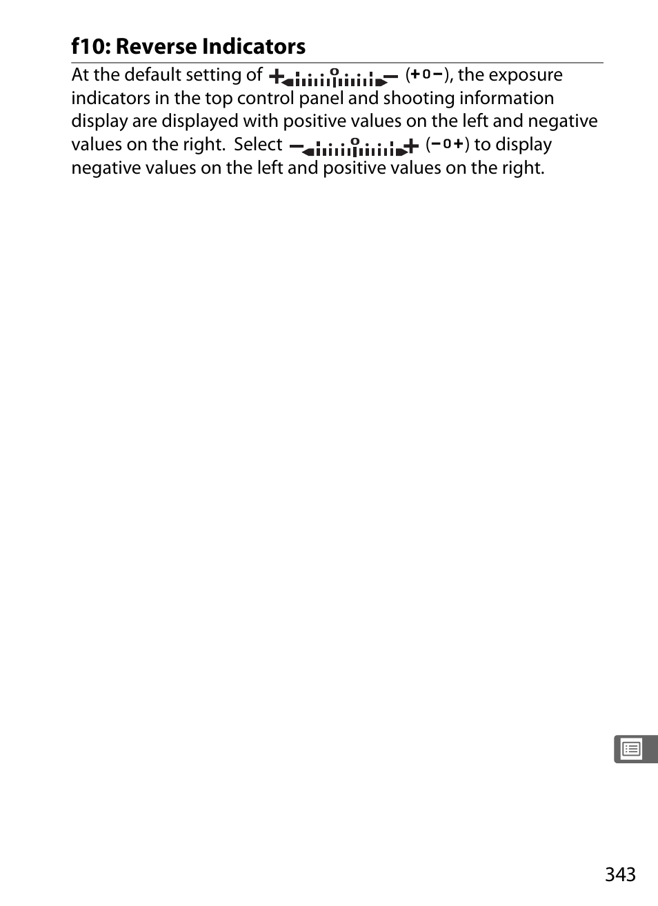 F10: reverse indicators | Nikon D3 User Manual | Page 369 / 472