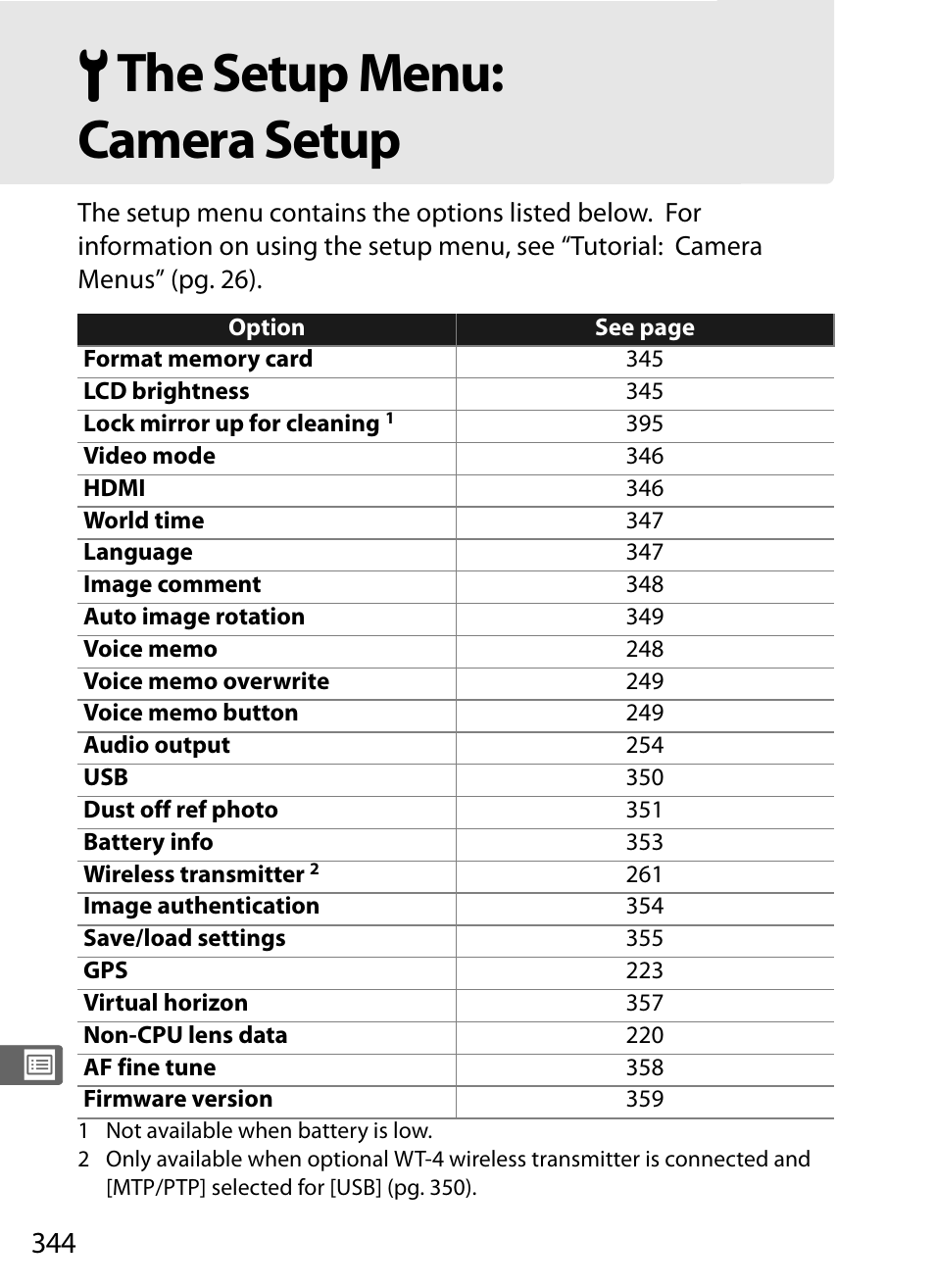 The setup menu: camera setup, B the setup menu: camera setup | Nikon D3 User Manual | Page 370 / 472