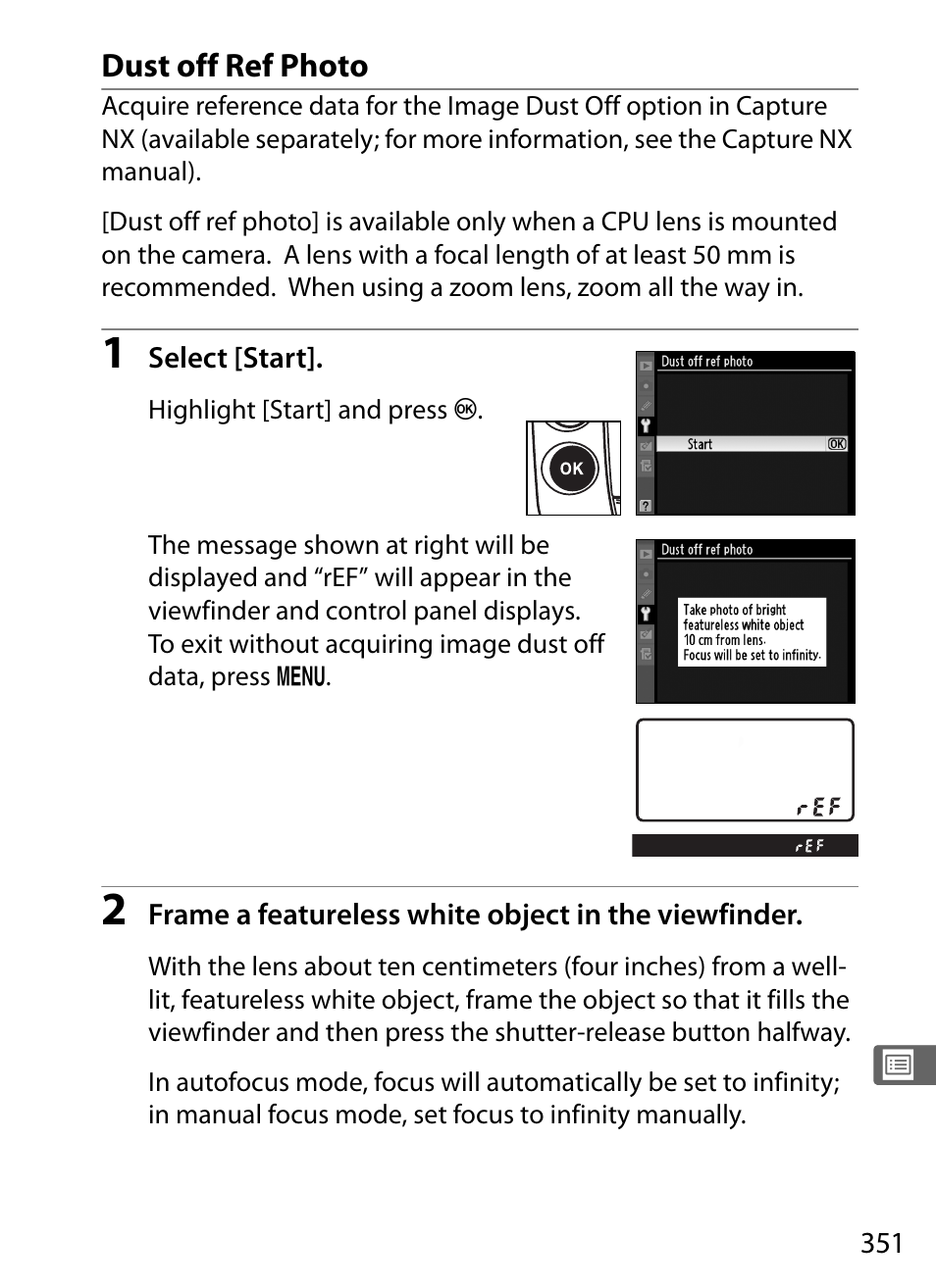 Dust off ref photo | Nikon D3 User Manual | Page 377 / 472