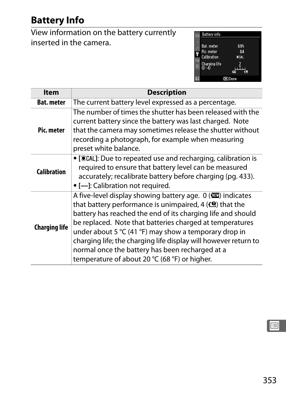 Battery info | Nikon D3 User Manual | Page 379 / 472