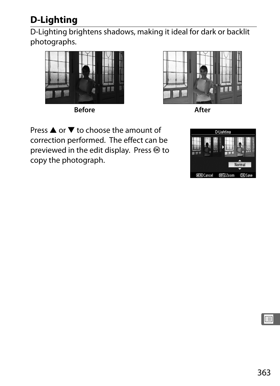 D-lighting | Nikon D3 User Manual | Page 389 / 472