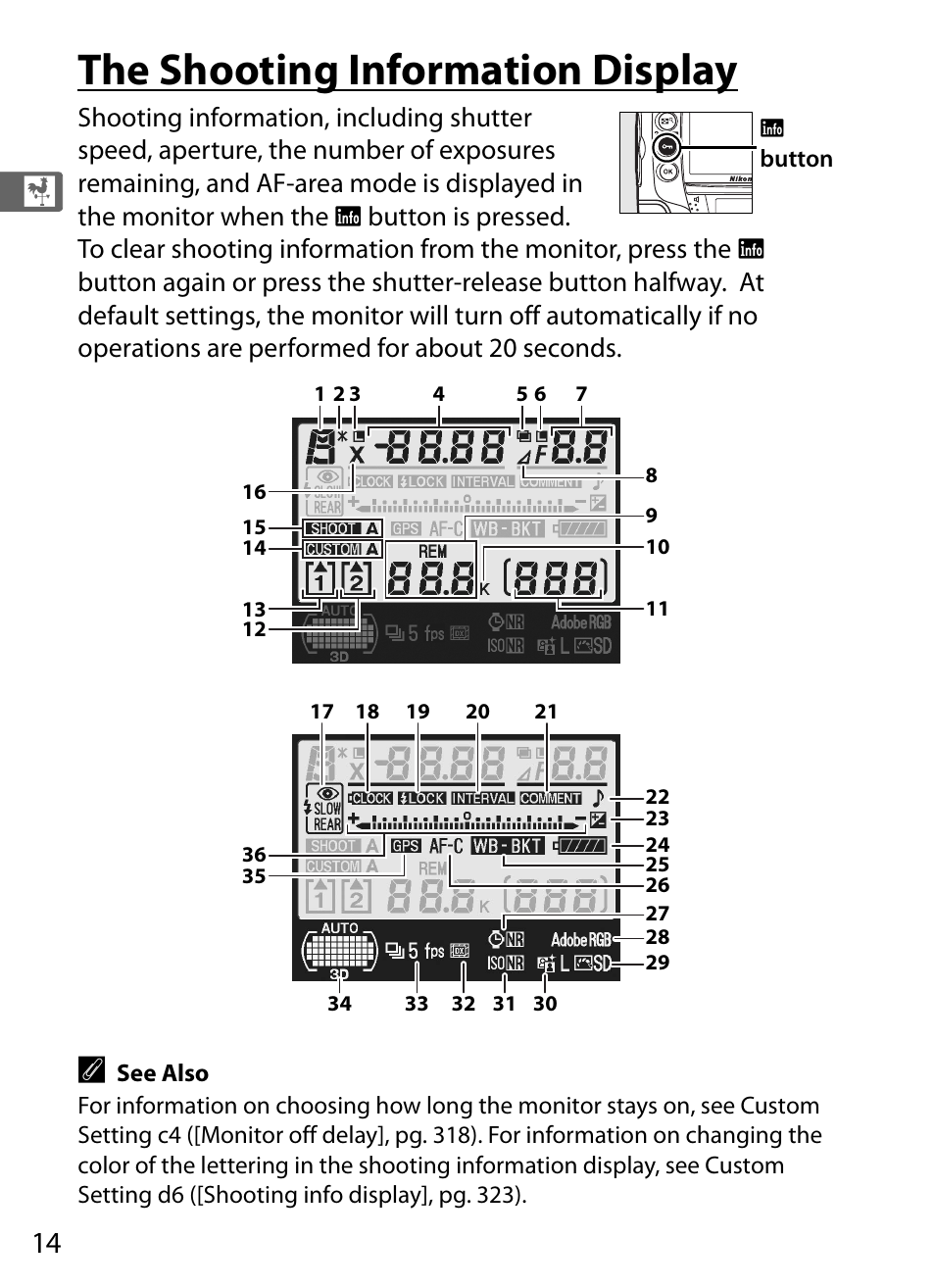 The shooting information display | Nikon D3 User Manual | Page 40 / 472