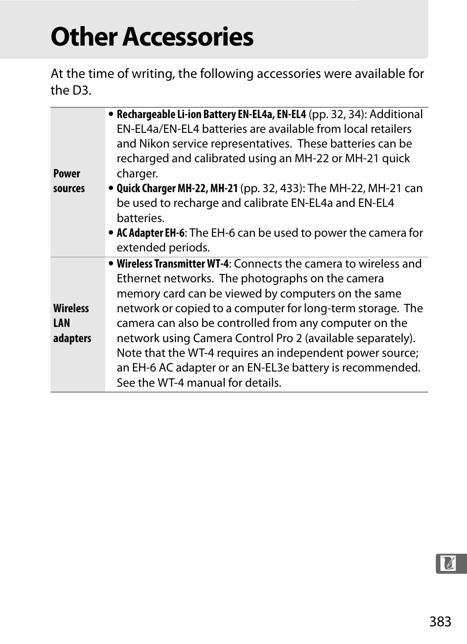 Other accessories | Nikon D3 User Manual | Page 409 / 472