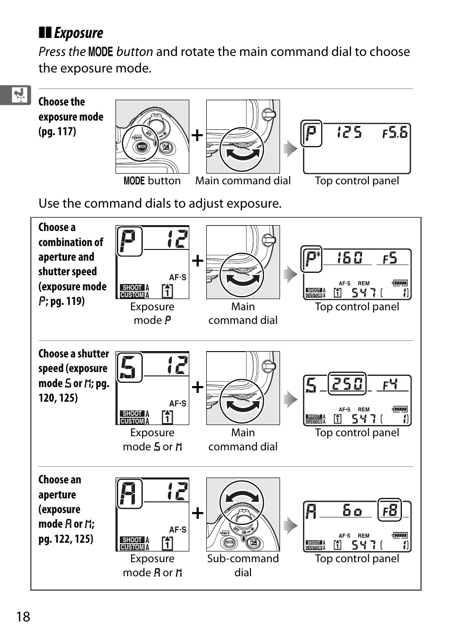 Exposure, Use the command dials to adjust exposure | Nikon D3 User Manual | Page 44 / 472
