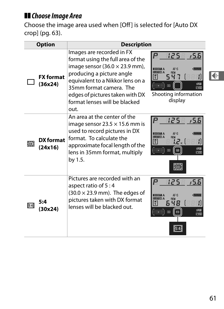 Choose image area | Nikon D3 User Manual | Page 87 / 472