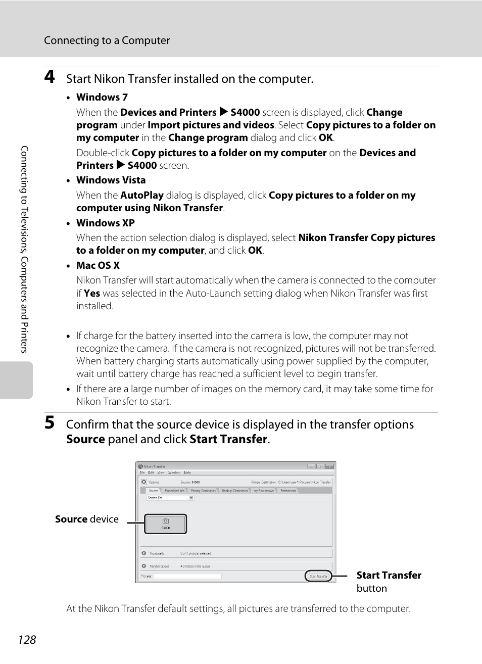 Start nikon transfer installed on the computer | Nikon S4000 User Manual | Page 140 / 196