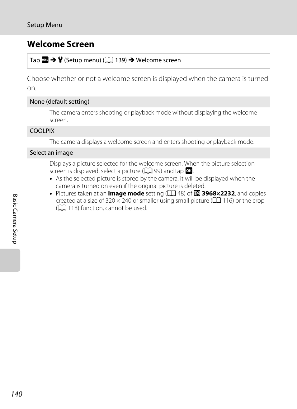 Welcome screen, A 140), A 140 | Nikon S4000 User Manual | Page 152 / 196
