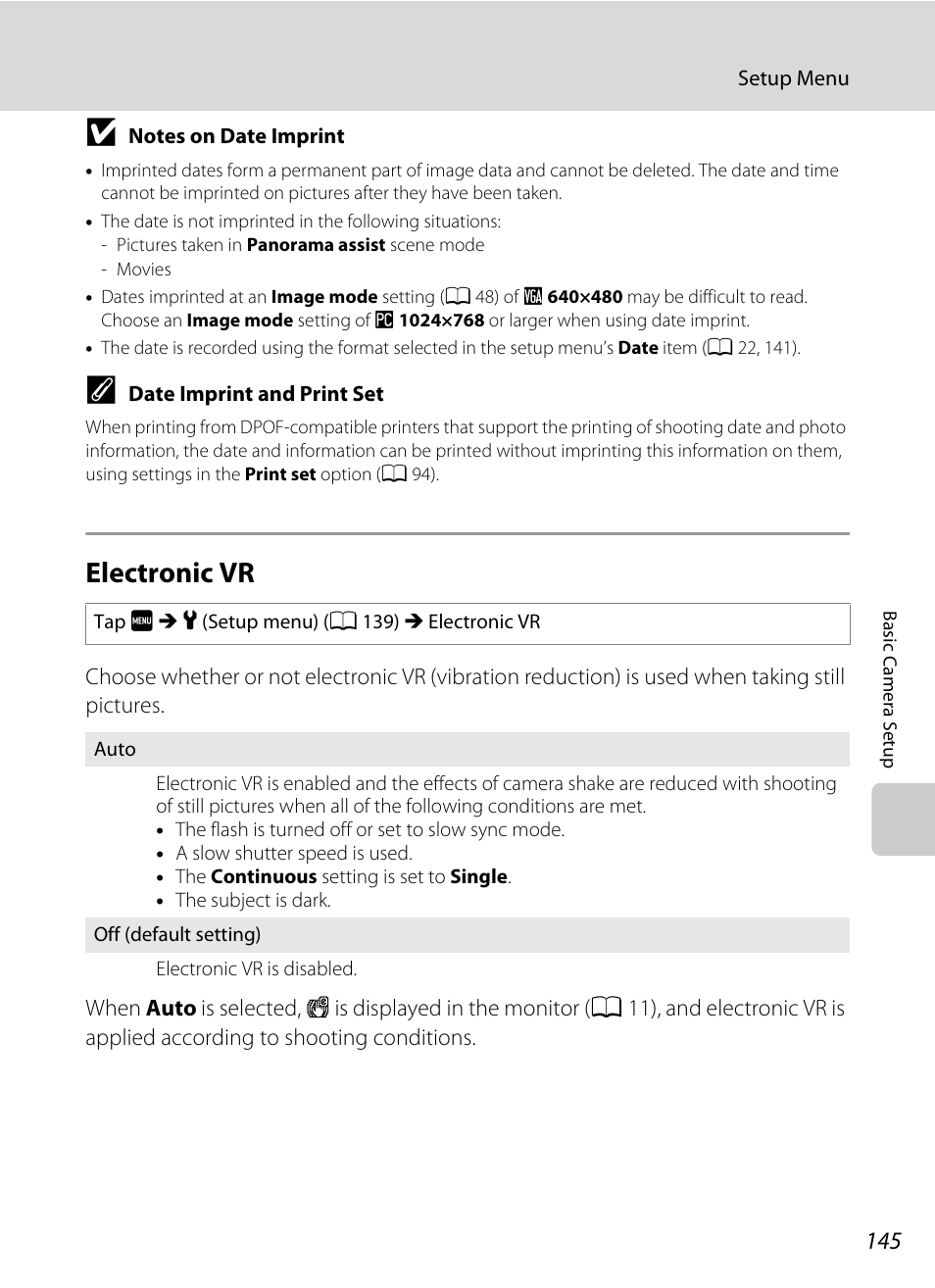 Electronic vr, A 145) i, A 145 | Nikon S4000 User Manual | Page 157 / 196
