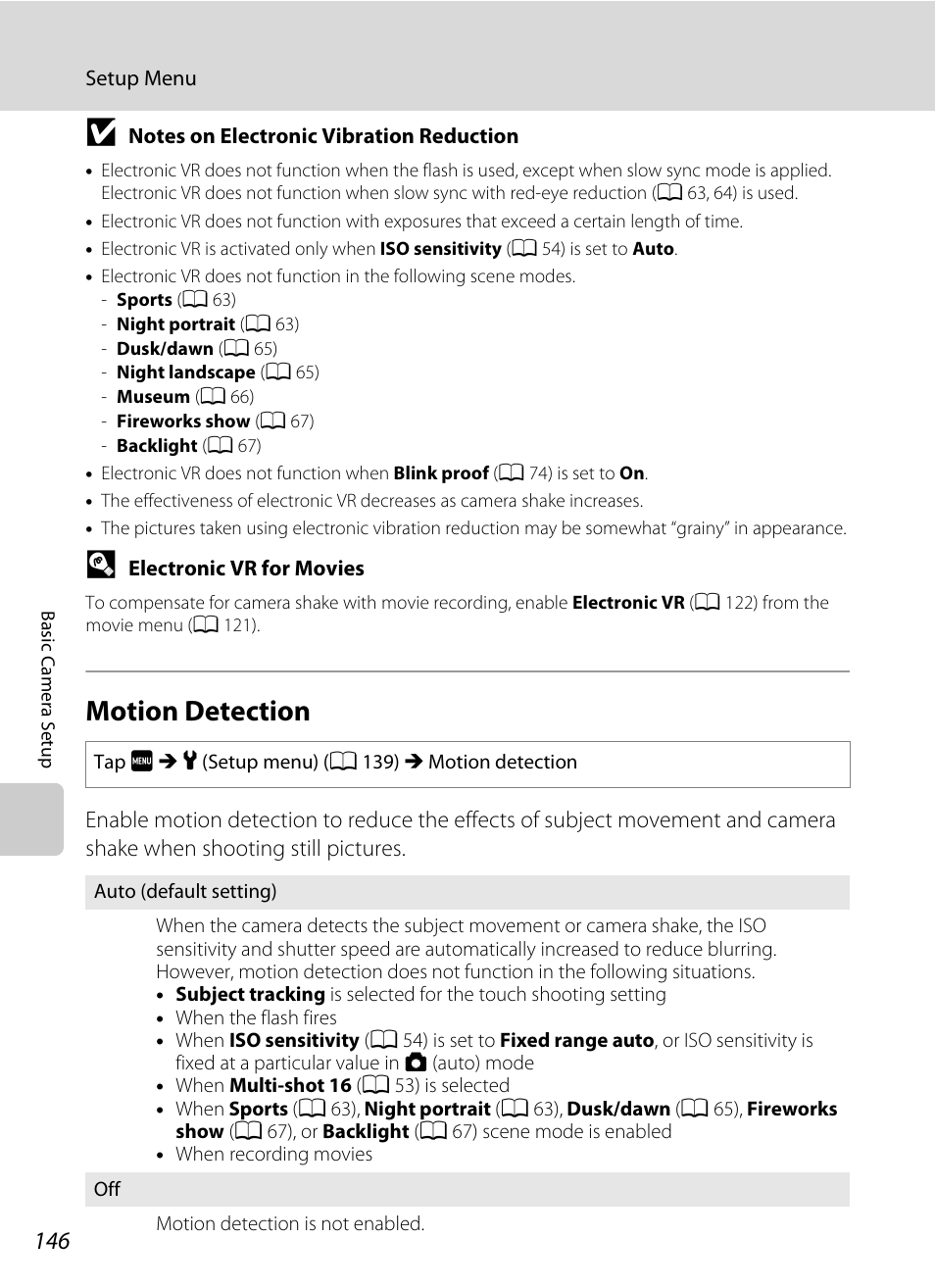 Motion detection, A 146) i, A 146) | A 146 | Nikon S4000 User Manual | Page 158 / 196