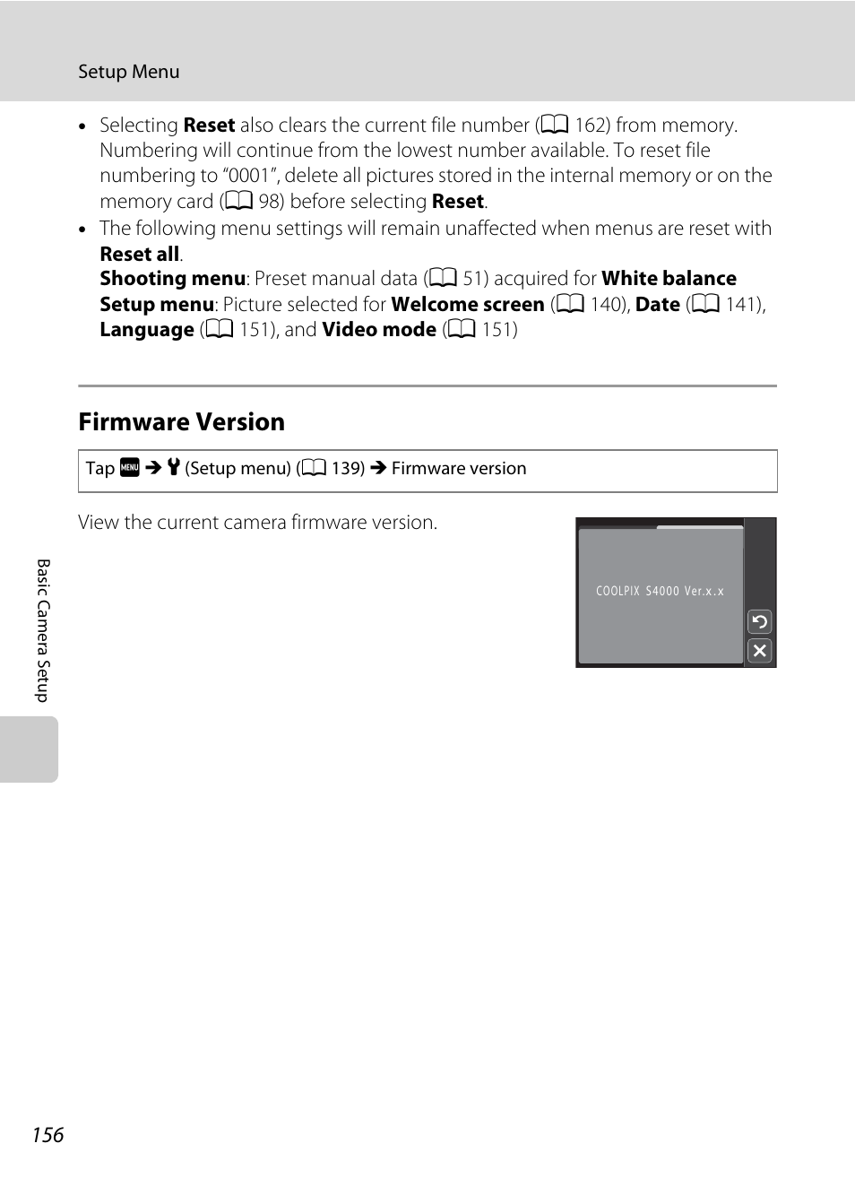 Firmware version | Nikon S4000 User Manual | Page 168 / 196