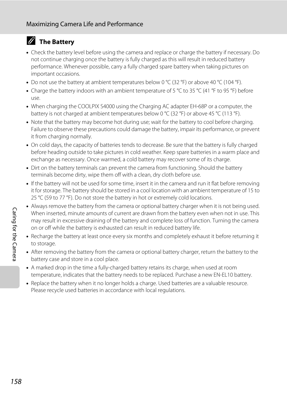 The battery, A 158) | Nikon S4000 User Manual | Page 170 / 196