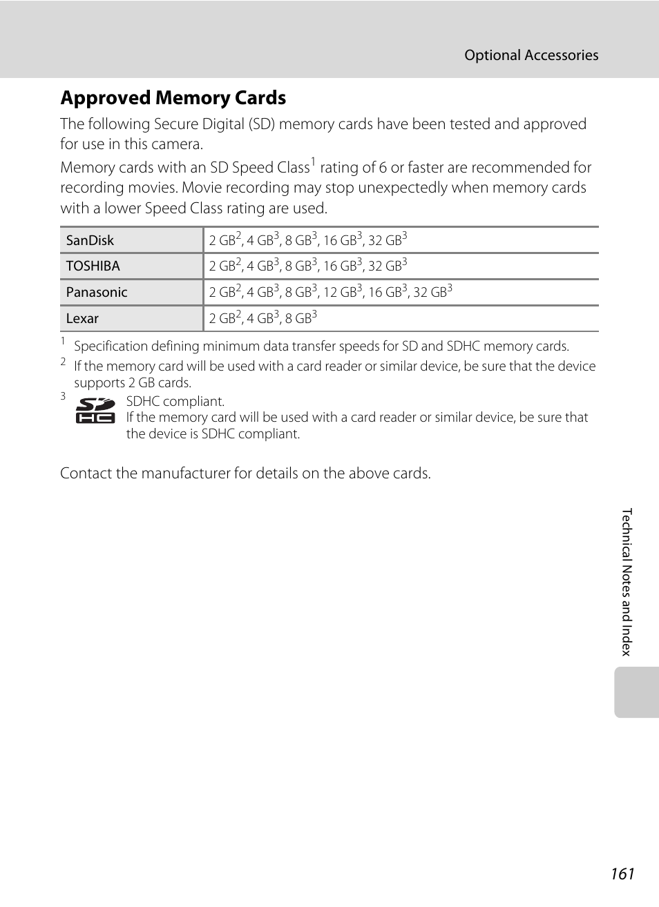 Approved memory cards, A 161) | Nikon S4000 User Manual | Page 173 / 196