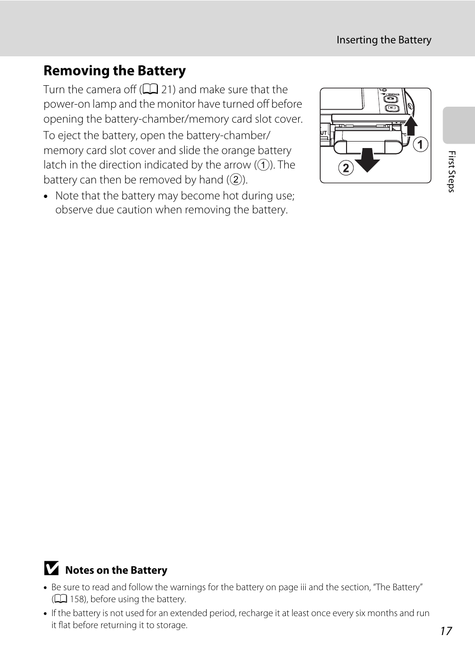 Removing the battery | Nikon S4000 User Manual | Page 29 / 196