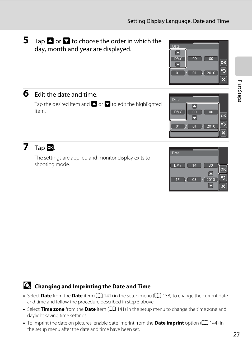 Edit the date and time, Tap i | Nikon S4000 User Manual | Page 35 / 196