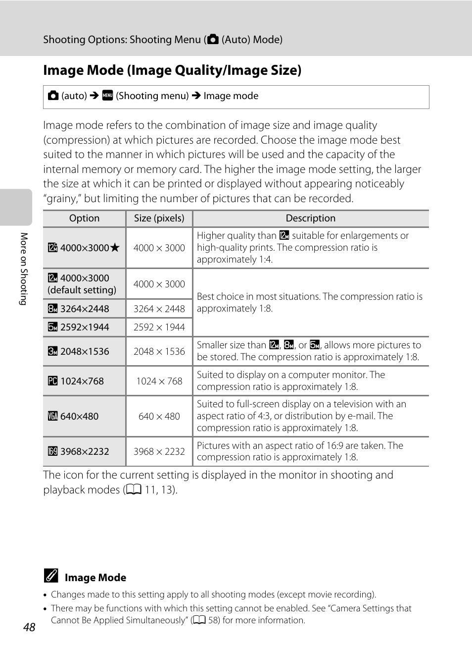 Image mode (image quality/image size), A 48) and, A 48 | Nikon S4000 User Manual | Page 60 / 196