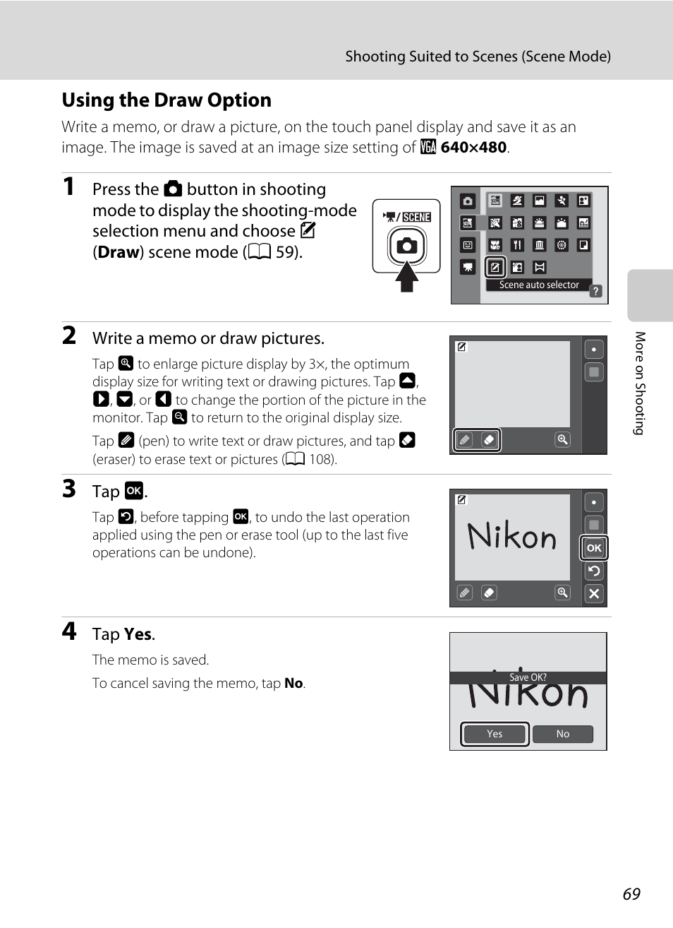 Using the draw option, A 69) for | Nikon S4000 User Manual | Page 81 / 196