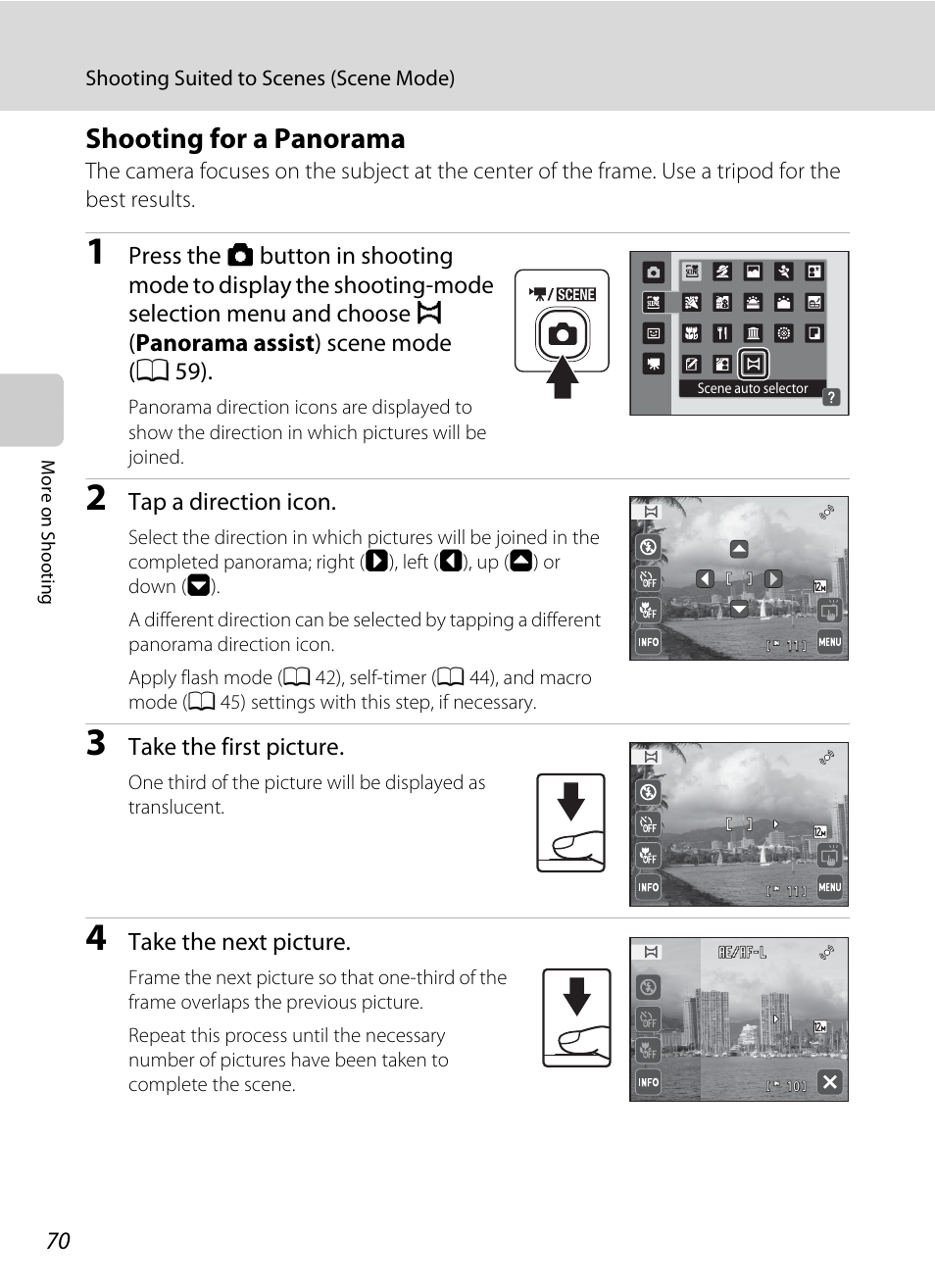 Shooting for a panorama | Nikon S4000 User Manual | Page 82 / 196
