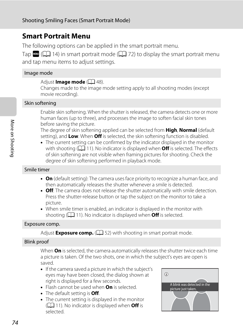 Smart portrait menu, A 74) | Nikon S4000 User Manual | Page 86 / 196