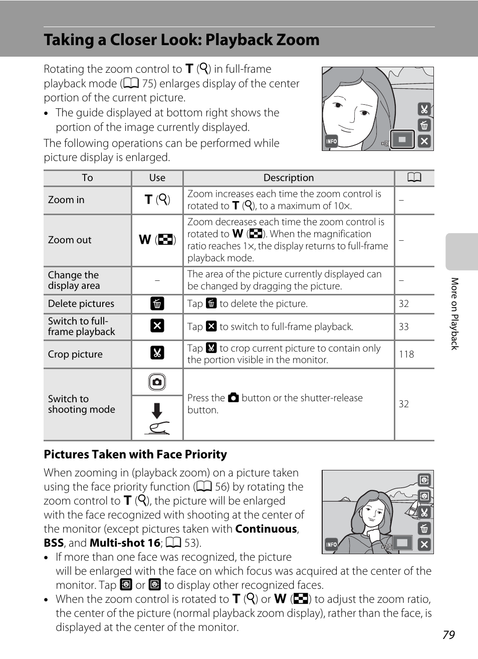 Taking a closer look: playback zoom, A 79) | Nikon S4000 User Manual | Page 91 / 196