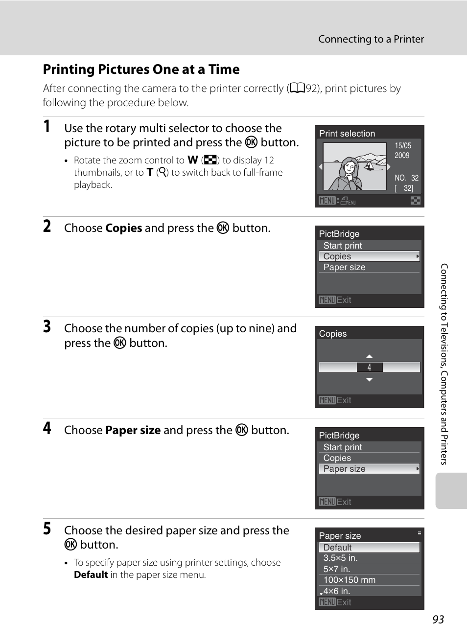 Printing pictures one at a time, A93) | Nikon S630 User Manual | Page 105 / 176