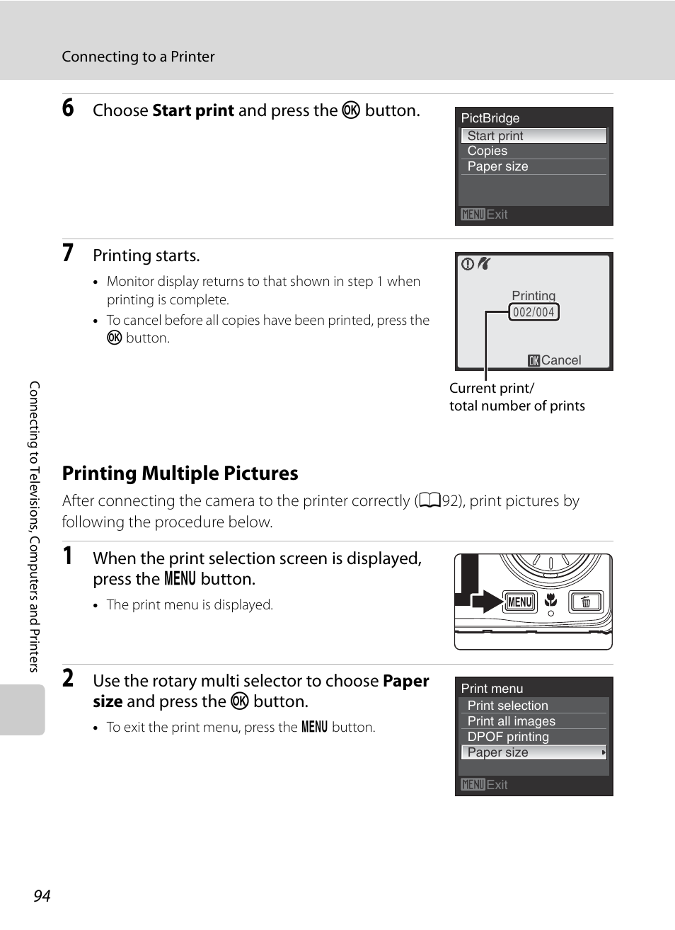 Printing multiple pictures, A94) | Nikon S630 User Manual | Page 106 / 176