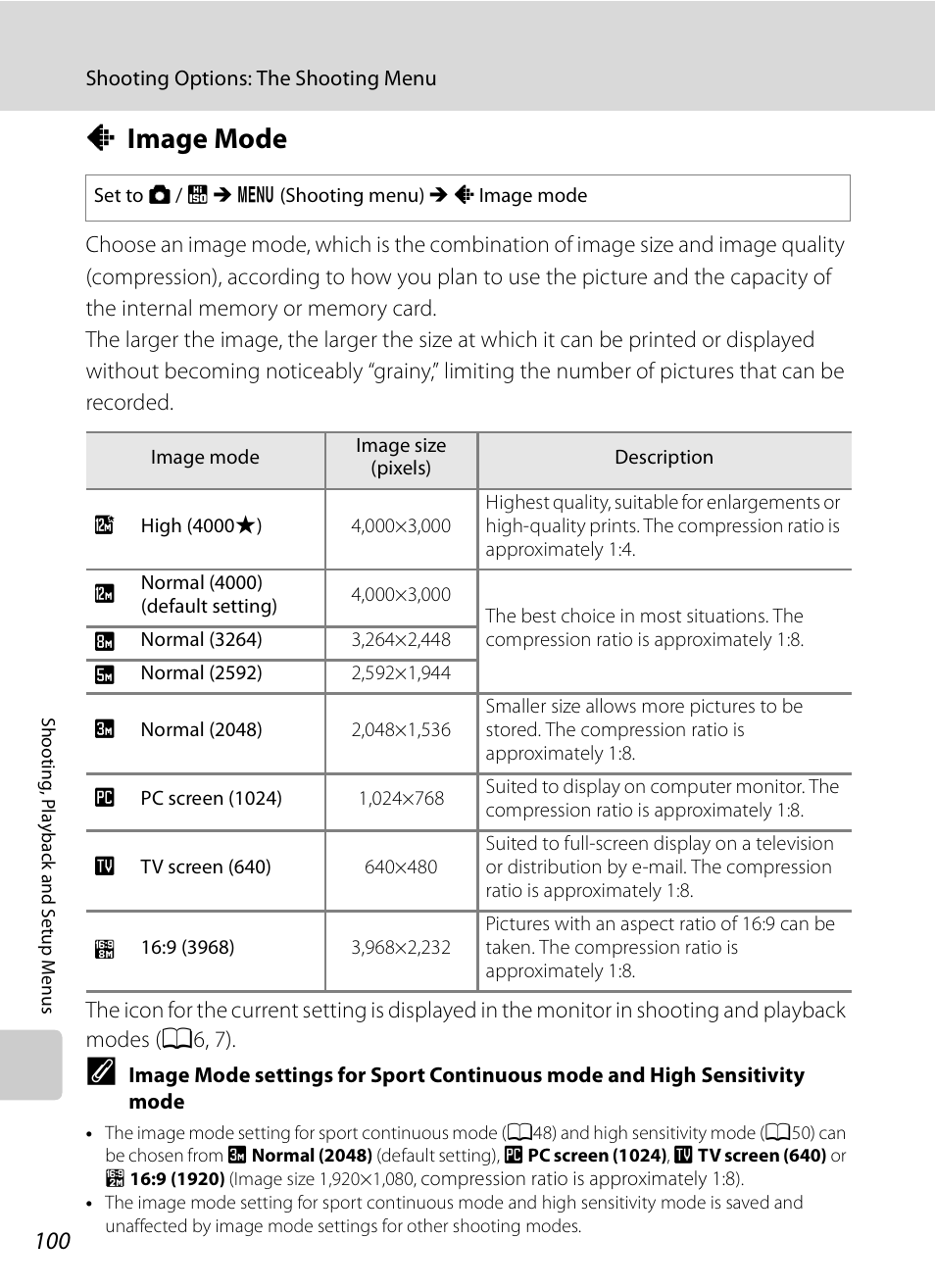 Image mode, A image mode, A100) | A100, A100) s | Nikon S630 User Manual | Page 112 / 176