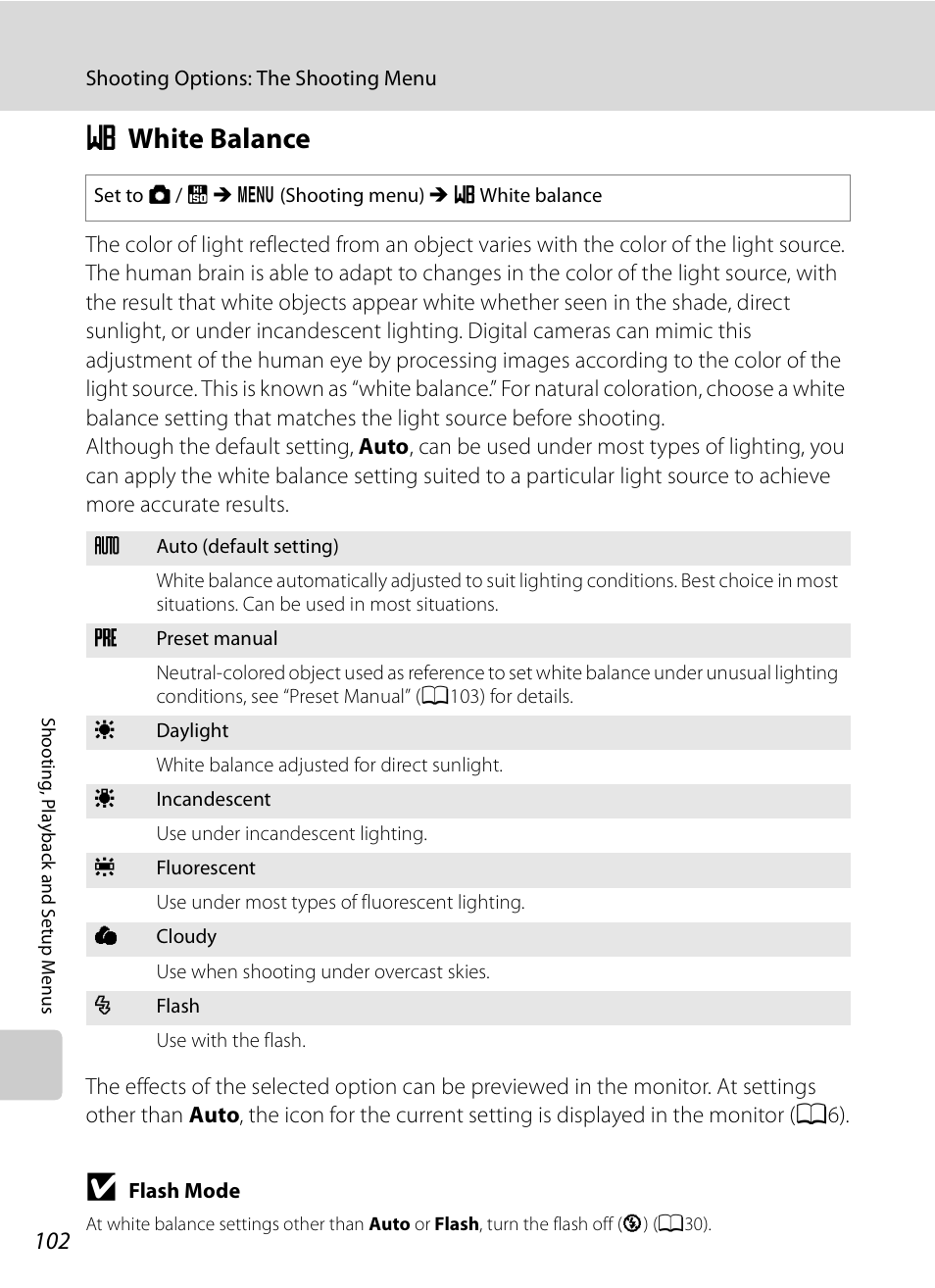 White balance, B white balance, A102 | Nikon S630 User Manual | Page 114 / 176