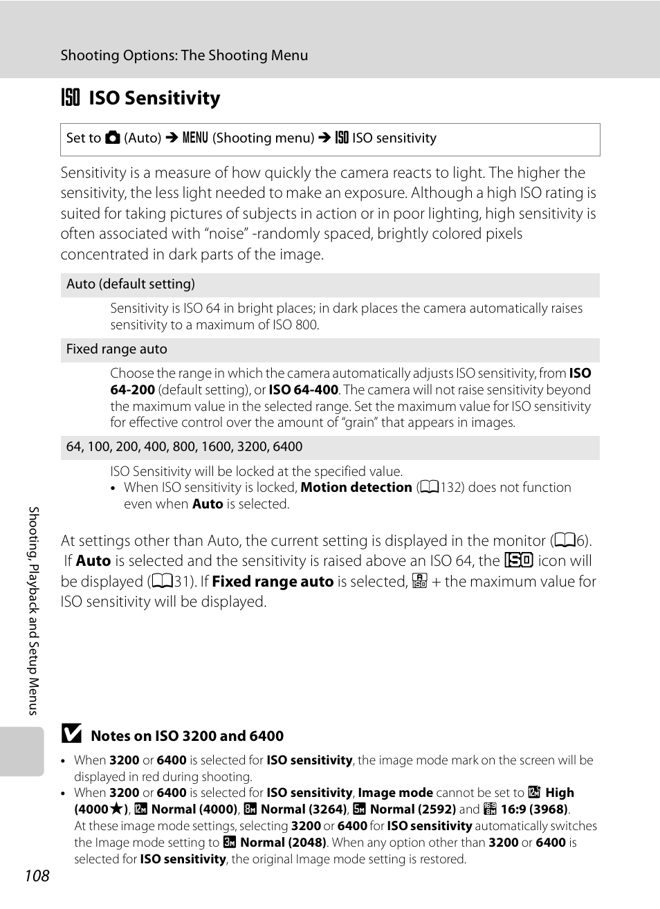 Iso sensitivity, E iso sensitivity, A108 | Nikon S630 User Manual | Page 120 / 176