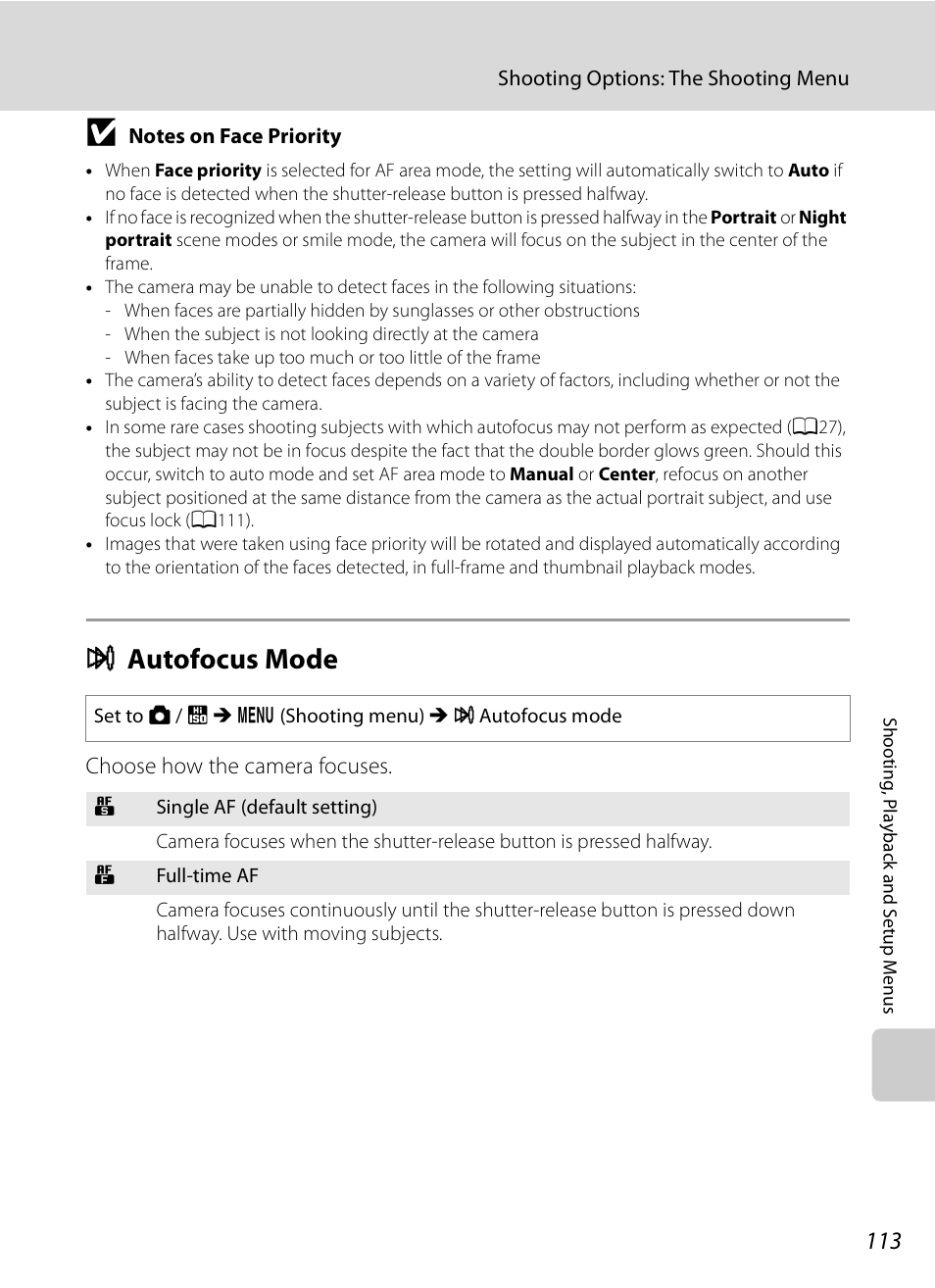 Autofocus mode, I autofocus mode, A113) | A113 | Nikon S630 User Manual | Page 125 / 176
