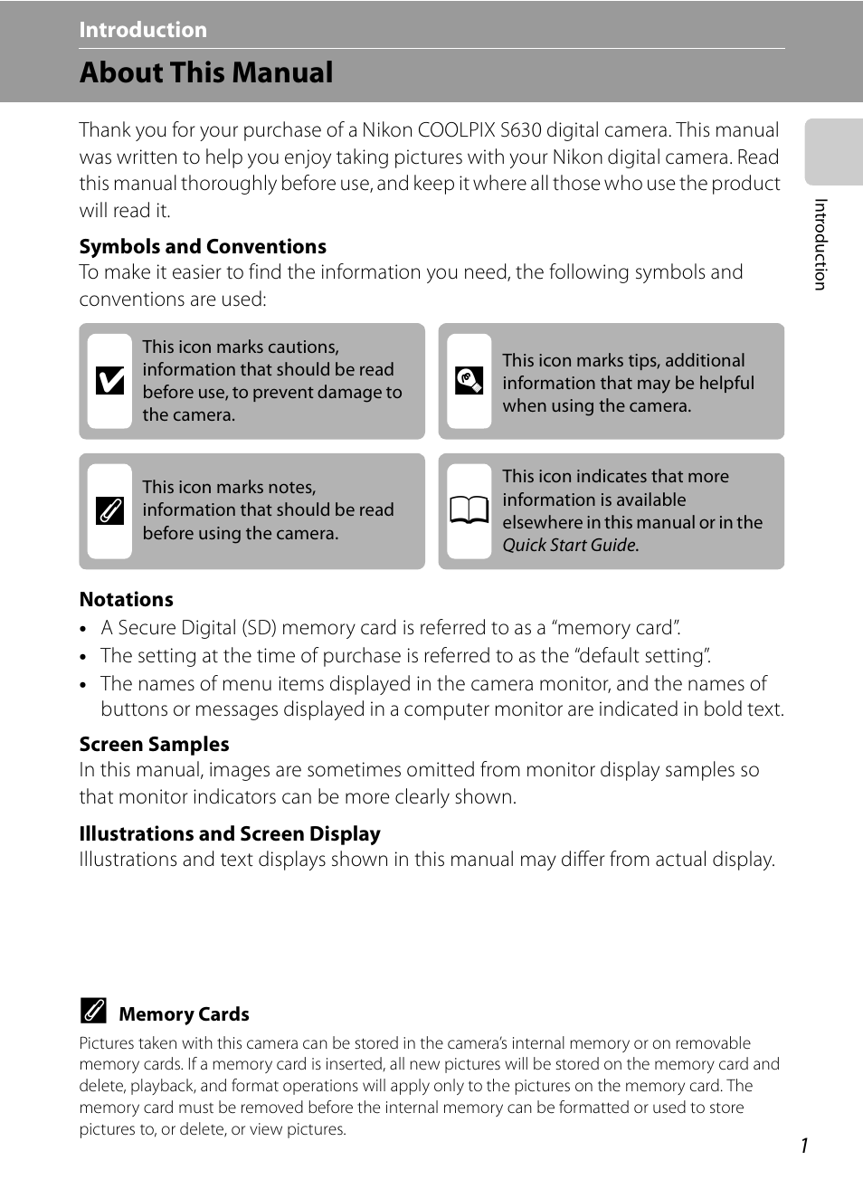 Introduction, About this manual, Ab d c | Nikon S630 User Manual | Page 13 / 176