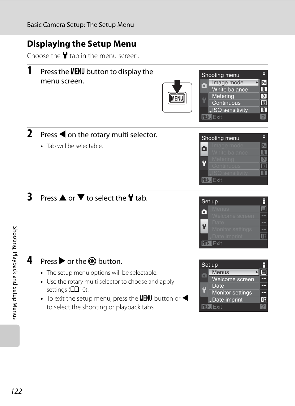 Displaying the setup menu | Nikon S630 User Manual | Page 134 / 176