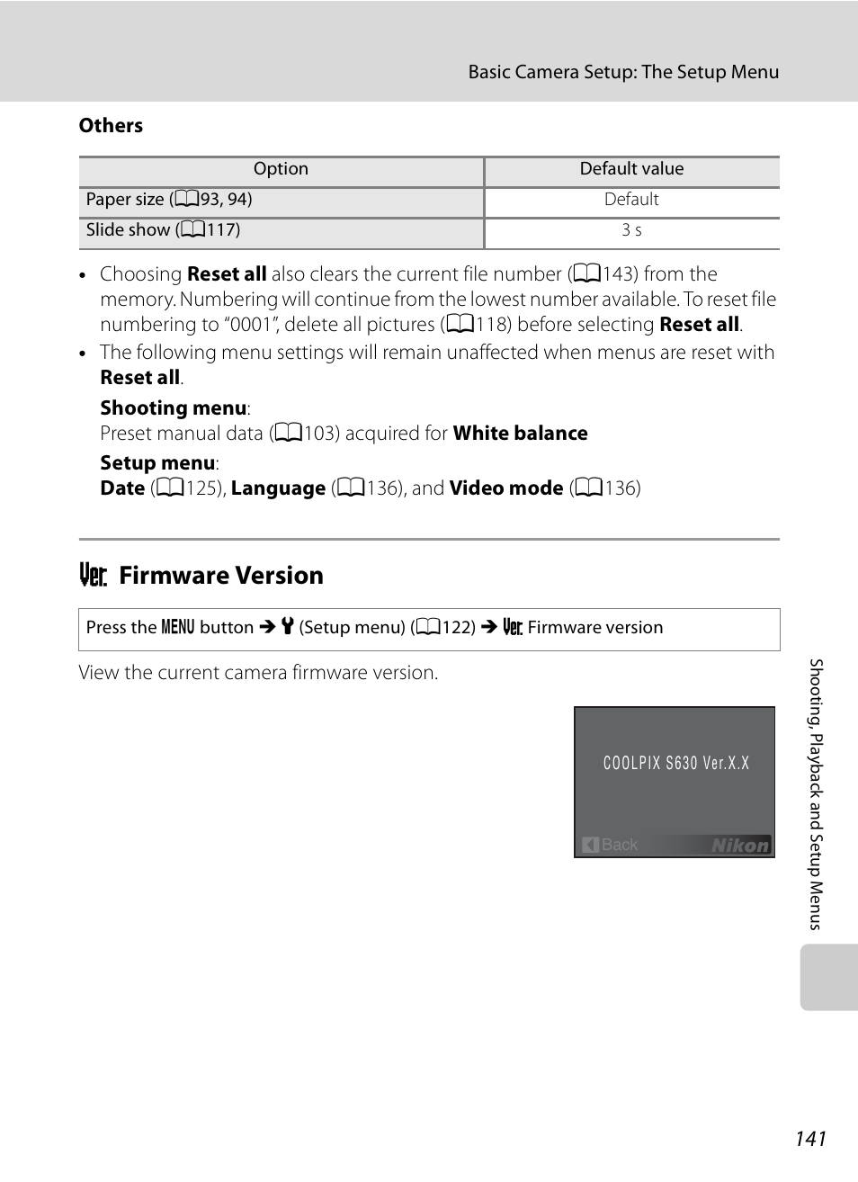 Firmware version, R firmware version, A141 | Nikon S630 User Manual | Page 153 / 176