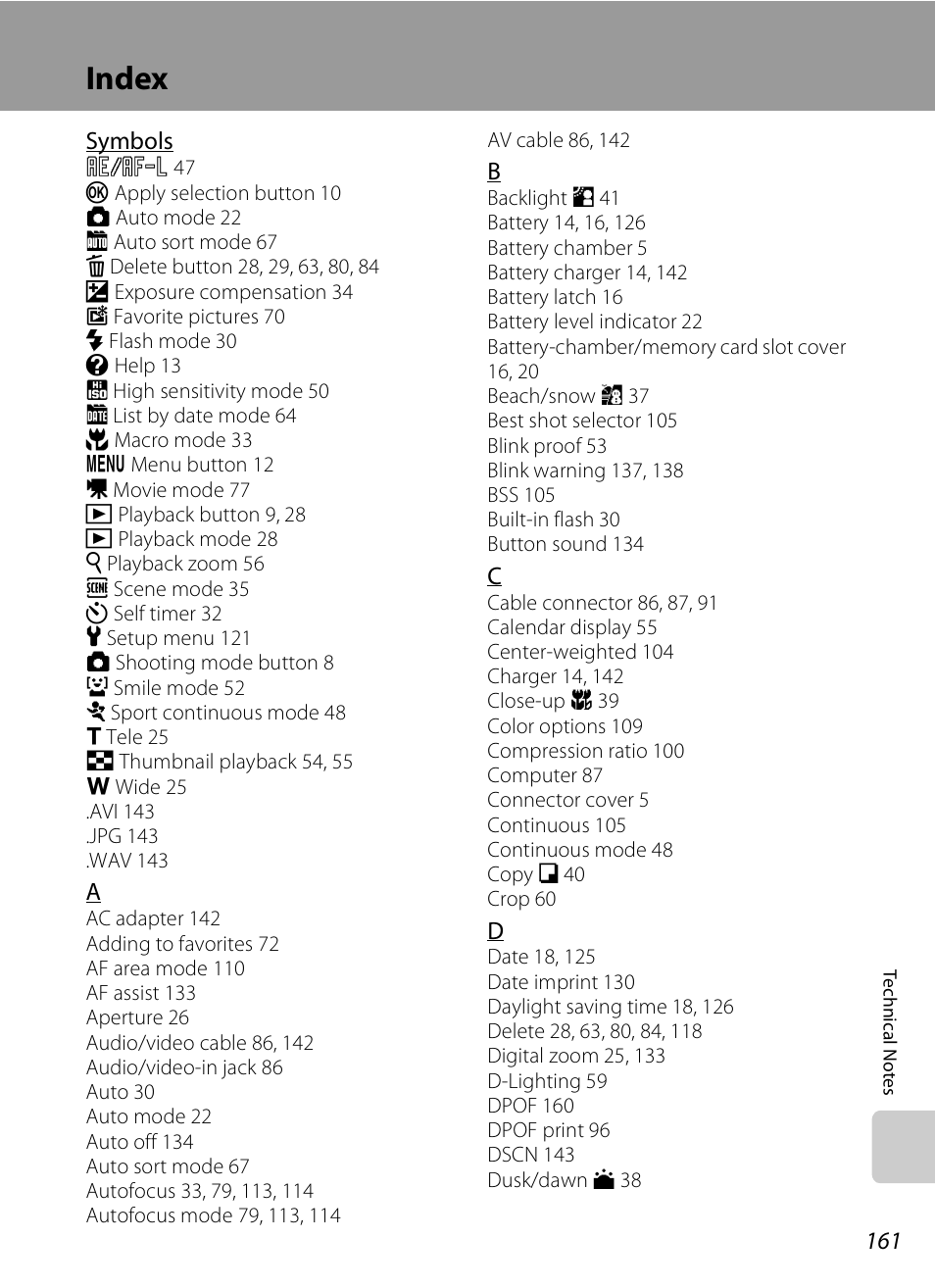 Index | Nikon S630 User Manual | Page 173 / 176