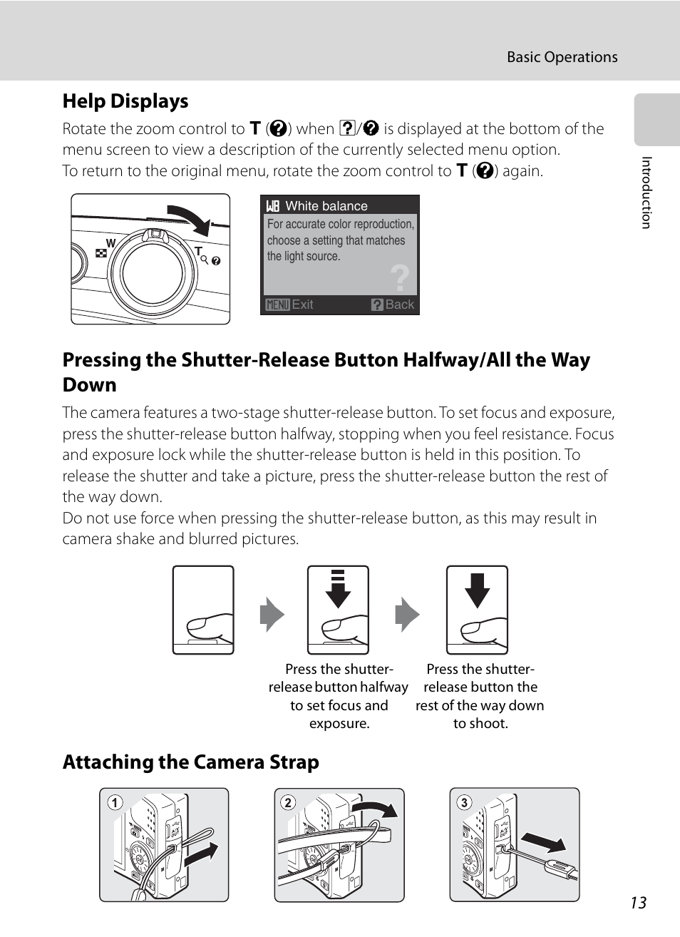 Help displays, Attaching the camera strap | Nikon S630 User Manual | Page 25 / 176