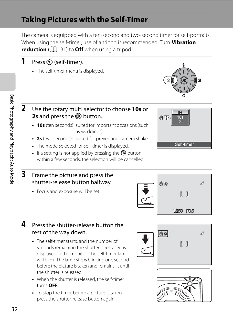 Taking pictures with the self-timer, A32) men, A32) | Nikon S630 User Manual | Page 44 / 176